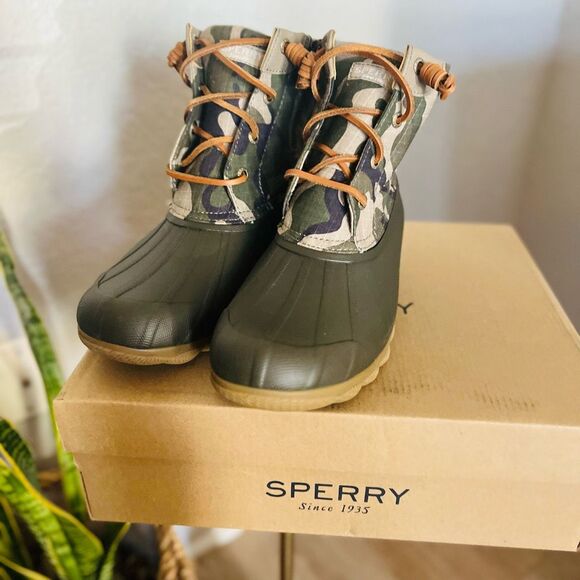 SPERRY TOP-SIDER Syren Gulf Camo Duck Toe Boot, Rain Boot, Green Camo, 8.5, NWT - Picture 8 of 16